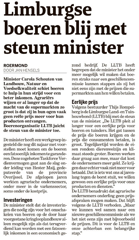 Limburgse boeren blij met steun minister
