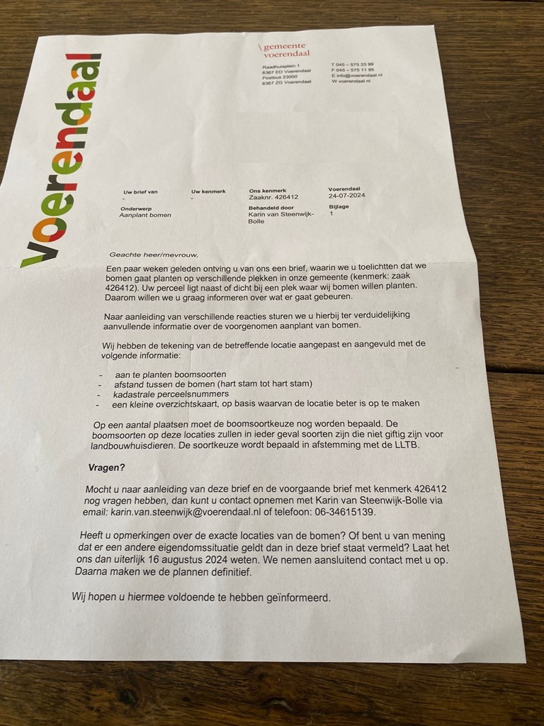 Brief bomen Voerendaal 1